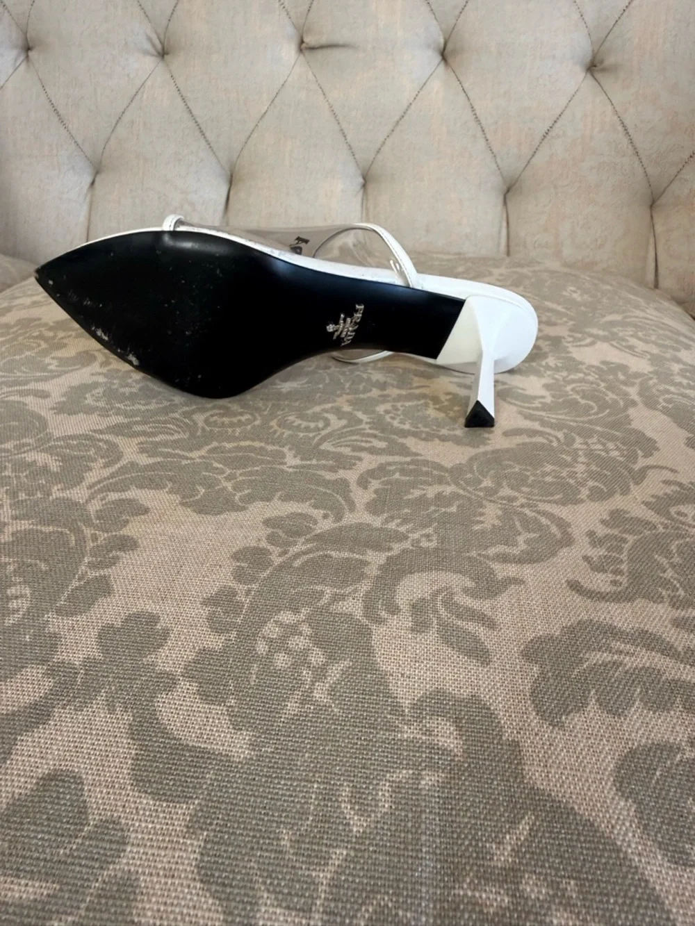 Prada White Clear Logo PVC Pointed Toe Slide Mules - Picture 3 of 4